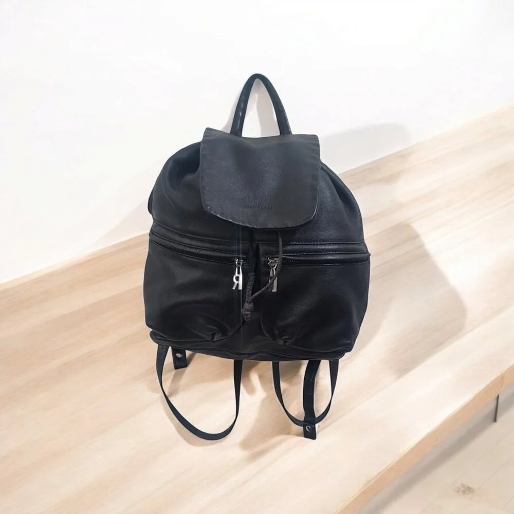 BRUNO ROSSI Black Leather Backpack Purse Bag